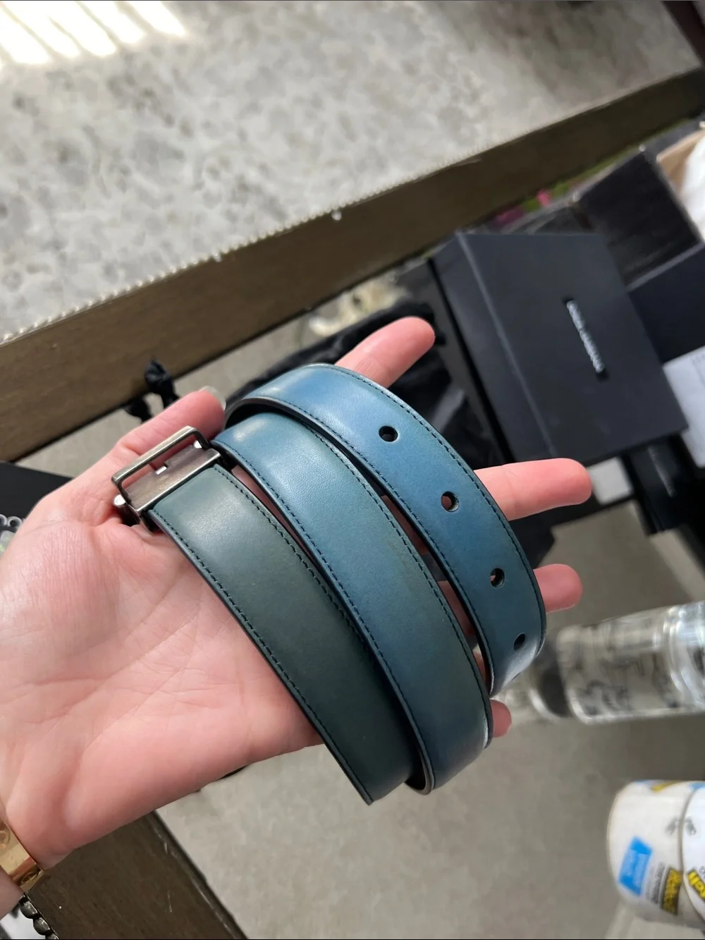 Dolce & Gabbana Men's Two-Tone Blue and Brown Leather Belt